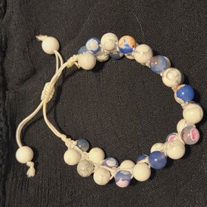 Handmade Blue,Pink, and White Beaded Bracelet Adjustable